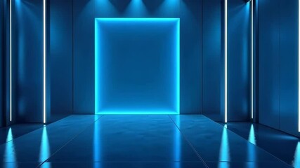 Poster - Blue Neon Lit Stage with Empty Space for Product Placement