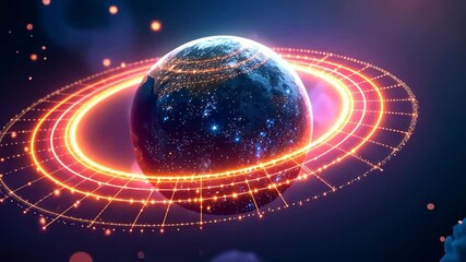 Wall Mural - luminous planet with orbital rings a cosmic dance of light and energy