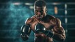 © Mas - Intense boxer preparing for a fight in a dimly lit gym