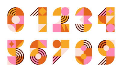 Wall Mural - set of numbers from 0 to 9. abstract geometric pattern shapes, vector trendy elements design made of