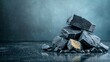 © Heng Heng - AI Stock - Rugged weathered rocks in various shades of gray and black stand tall on a still reflective surface