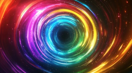 Wall Mural - symmetrical neon rainbow swirl with dynamic energy lines background wallpaper ai generated image
