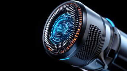 Leinwandbilder - A close up of a microphone with a blue and orange design