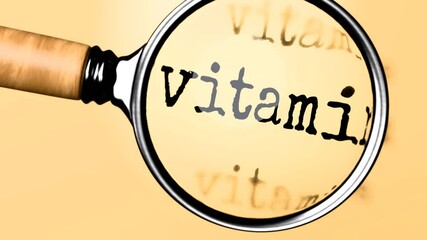 Poster - Vitamin A under careful examination. Focusing on Vitamin A, analyzing it, taking a closer look. Concentrating on Vitamin A, targeting and reviewing it, searching for answers