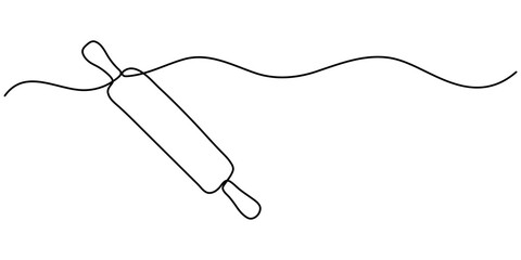continuous line drawing of rolling pin symbol. abstract line art illustration, Rolling pin kitchen utensils one line continuous drawing illustration, Kitchen tools continuous one line illustration. 