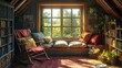 © AJIE - Cozy attic reading nook with sunlight streaming through large window
