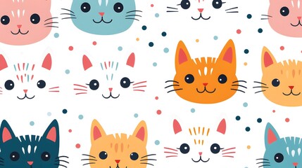 Naklejka na meble Seamless Childish Pattern Featuring Cute Cat Face Design for Creative Projects