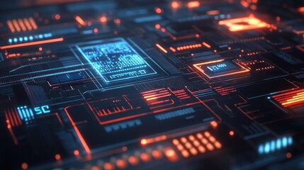 Futuristic circuit board with glowing digital data