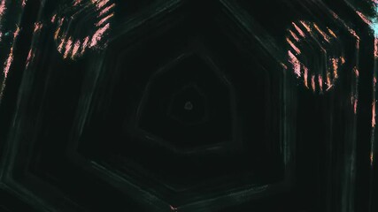 Wall Mural - dark abstract kaleidoscope: seamless loop animation, geometric vj with glitch. trippy teal & orange 