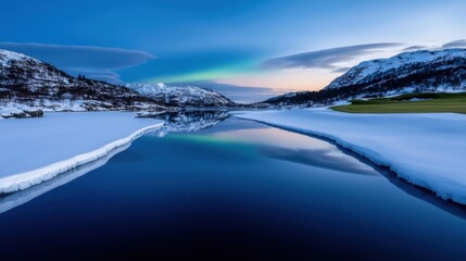 Wall Mural - A beautiful blue lake with mountains in the background