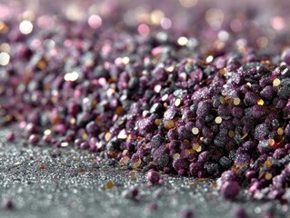 Poster - Close-up of Vibrant Purple and Black Glitter Particles on a Surface