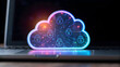 © surachet - cloud computing Digital cloud security concept with glowing lock symbols on a laptop.