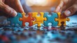 © Molly P - The picture of people together solving problem supporting team with fresh idea. Complex puzzle hard to be solved by human. Group of person find solution and strategy for mysterious jigsaw game. AIG53.