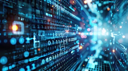 Abstract picture colorful electric particle with digital technology style design with the coding data flowing show dynamic movement represent about programming or problem solved by encryption. AIG53.