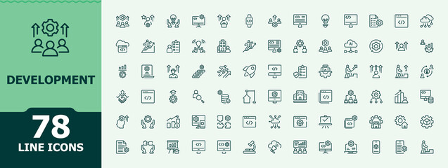 development simple icon set. contains such symbols as process, challenge, strategy, innovation, busi