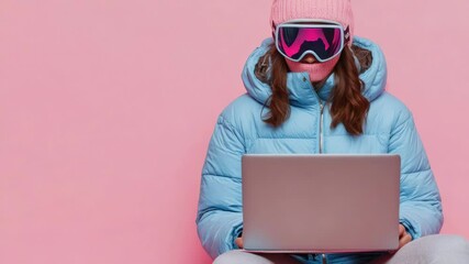 Wall Mural - a person sits on the ground with a laptop, showing a quiet workspace