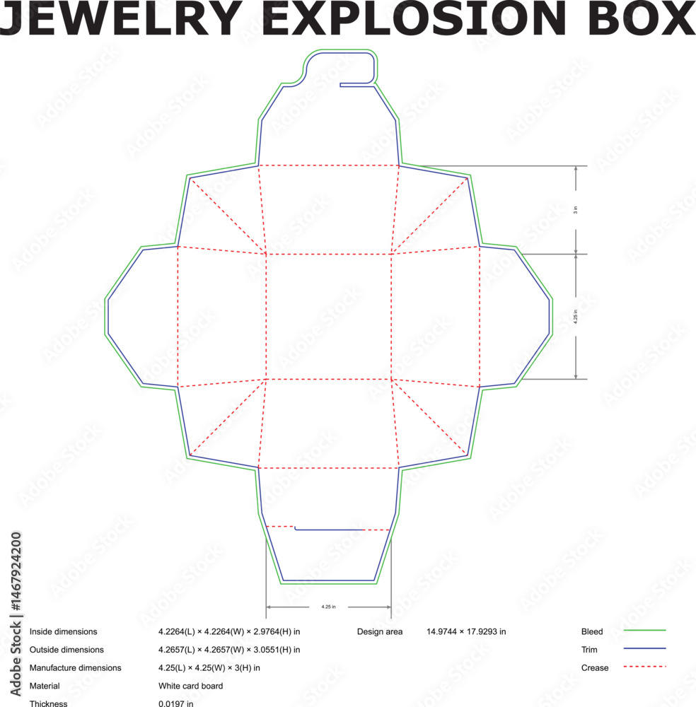 Explosion Box Dimensions Vector de Stock Detailed blueprint of a jewelry explosion box packaging ...