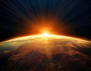 Wall Mural - a planet with a bright orange sun in the sky