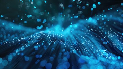 Abstract picture of blue light particle with digital technology style design connecting become dynamic of electric wave movement represent about flowing of data or structure of network system. AIG53.