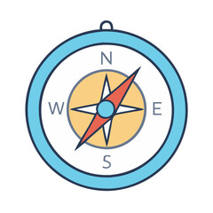illustration of a blue compass with north south east west directions for travel and navigation