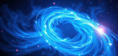 Wall Mural - Abstract swirling blue nebula with glowing light streaks and particles, pattern, gradient