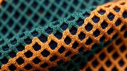 soft mesh fabric texture background: green and gold pattern