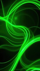 Wall Mural - Abstract swirling green neon waves, glowing energy backdrop, smooth, universe