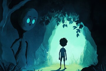 Wall Mural - a character discovers a cave where their shadow begins to act independently -