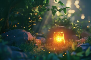 Wall Mural - a character finds a glowing stone buried in their garden, granting them the ability to speak to the 