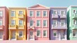 © Cornflakesei - Pastel-Colored Row Houses on a Sunny Day Dreamy Architectural Design