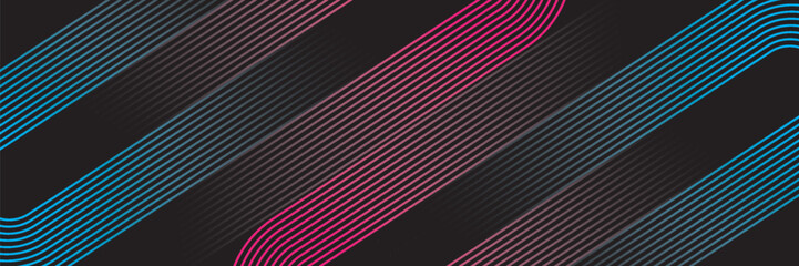 Wall Mural - 3d red blue lines techno abstract background overlap layer on dark space with rounded shape decorati