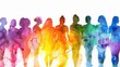 © FANTASY WORLD - Watercolor silhouettes of diverse women standing together in a colorful and vibrant display of unity