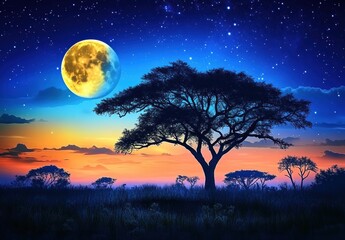 Wall Mural - moon and tree