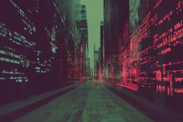 Wall Mural - a cyber attack on a futuristic citys ai-controlled infrastructure that causes the city to descend in