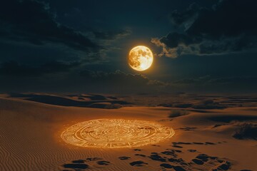 Wall Mural - a desert where the sand shifts to form ancient symbols during the full moon .