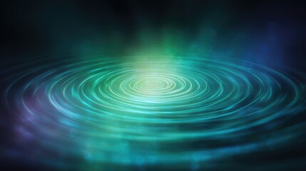Poster - Glowing abstract radiation waves, concentric light circles, pulsing energy field in dark background, neon green and electric blue, science fiction vibes