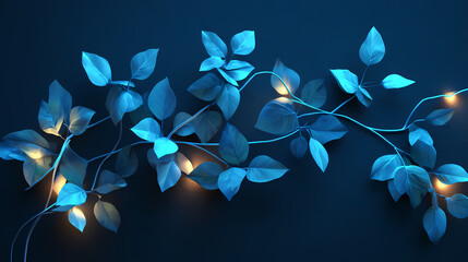Wall Mural - Abstract 3d render of glowing blue lines on a dark background. [Lunar Botanica] | Etherleaf Vines | trailing glow. Illustration