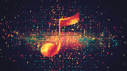 Wall Mural - Pixel music note retro art, sound melody symbol, vintage musical game icon, pixel audio design element isolated. [Cyber Serenades] | Pixelated Symphony | fragmented sound. Illustration