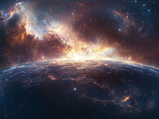 360 degree equirectangular projection space background with nebula and stars, environment map.