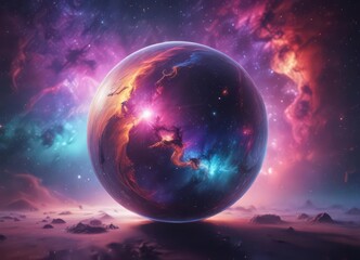 Wall Mural - mysterious cosmic orb, vibrant nebula backdrop , orb, stars, iridescent