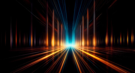Canvas Print - abstract digital art depicting a futuristic, glowing highway vanishing into a dark horizon. vibrant 