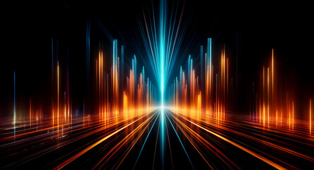Wall Mural - a mesmerizing digital art piece depicting a futuristic, glowing highway stretching into a dark horiz