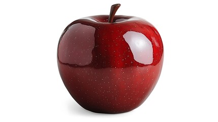 Wall Mural - Glossy dark red apple stands perfectly centered, exhibiting specks across its waxy skin on white