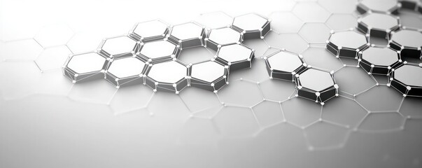 Wall Mural - abstract 3d hexagonal grids interconnected by small spheres creating a futuristic geometric network 