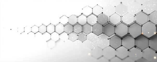 Wall Mural - abstract futuristic honeycomb hexagonal network structure with connecting dots and lines on a white 