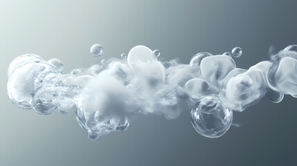 Wall Mural - Whimsical smoke bubbles create an abstract cloud shape on a light and dark background. [Mirrored Realities] | Refracted Storm | bending cloud. Illustration
