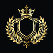 © printeye - Golden heraldic shield with crown. Heraldic Coat of Arms decorative logo isolated vector illustration. Luxury golden laurel wreath heraldic emblem template vector illustration.Heraldic Coat of Arms de