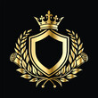© printeye - Golden heraldic shield with crown. Heraldic Coat of Arms decorative logo isolated vector illustration. Luxury golden laurel wreath heraldic emblem template vector illustration.Heraldic Coat of Arms de