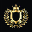 © printeye - Golden heraldic shield with crown. Heraldic Coat of Arms decorative logo isolated vector illustration. Luxury golden laurel wreath heraldic emblem template vector illustration.Heraldic Coat of Arms de