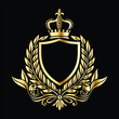 © printeye - Golden heraldic shield with crown. Heraldic Coat of Arms decorative logo isolated vector illustration. Luxury golden laurel wreath heraldic emblem template vector illustration.Heraldic Coat of Arms de